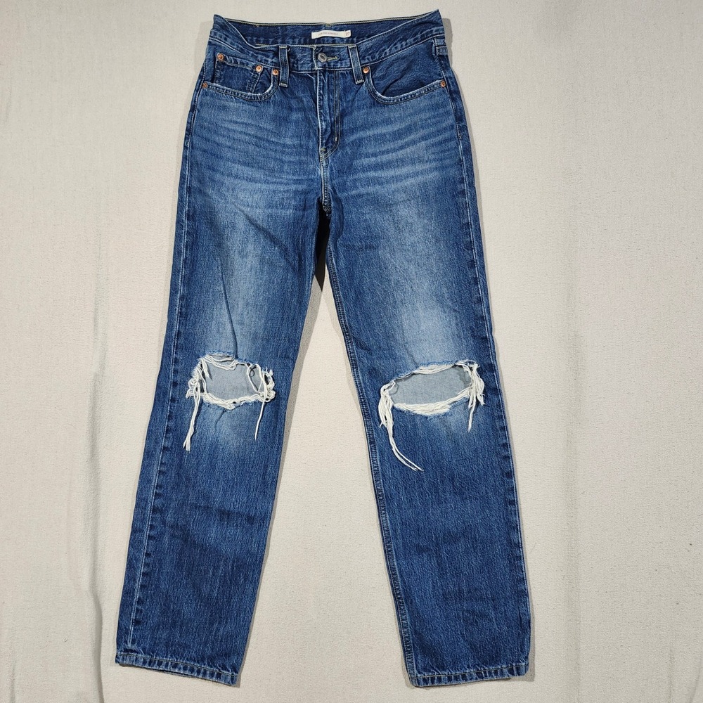 Levis Low Pro Straight Jeans Womens 27 Medium Wash Distressed Ripped A0964-0006